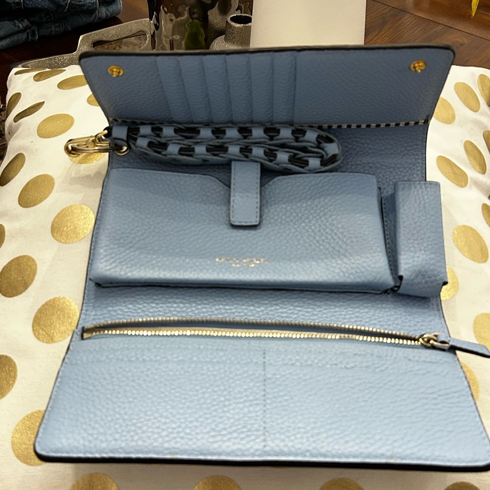 Henri Bendel New York Light Blue Leather Wristlet Clutch Braided Strap - Picture 6 of 16
